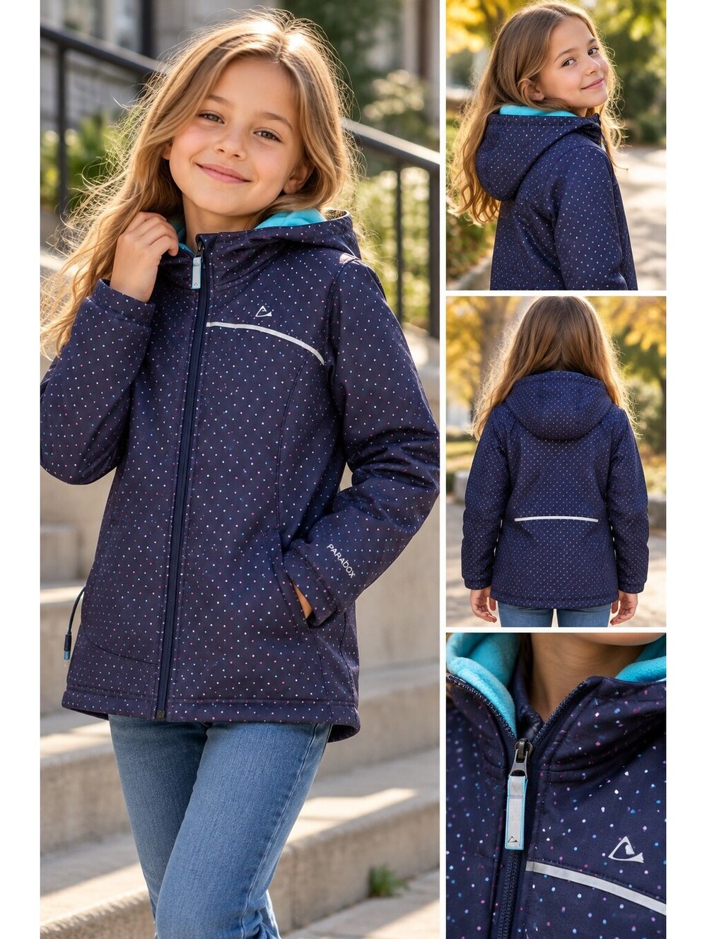 Paradox Kids Jacket L/G 10/12 Navy Reflective Hooded Windbreaker